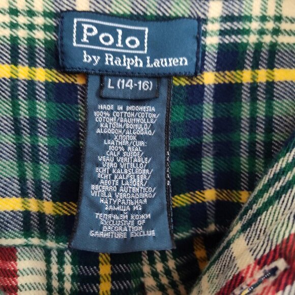 Boys SZ L (14-16) Polo Ralph Lauren Green Multi Long-Sleeve Flannel Shirt - Picture 5 of 5